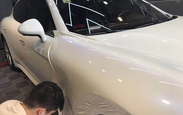 保时捷帕拉梅拉3M2080改色膜白变蓝W050案例(图3)