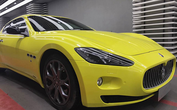 玛莎拉蒂GT亮黄车身3M2080改色膜案例(图3)